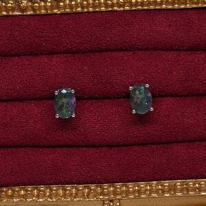 Sterling Silver 1c Oval Cut Created Mystic Topaz Post Earrings